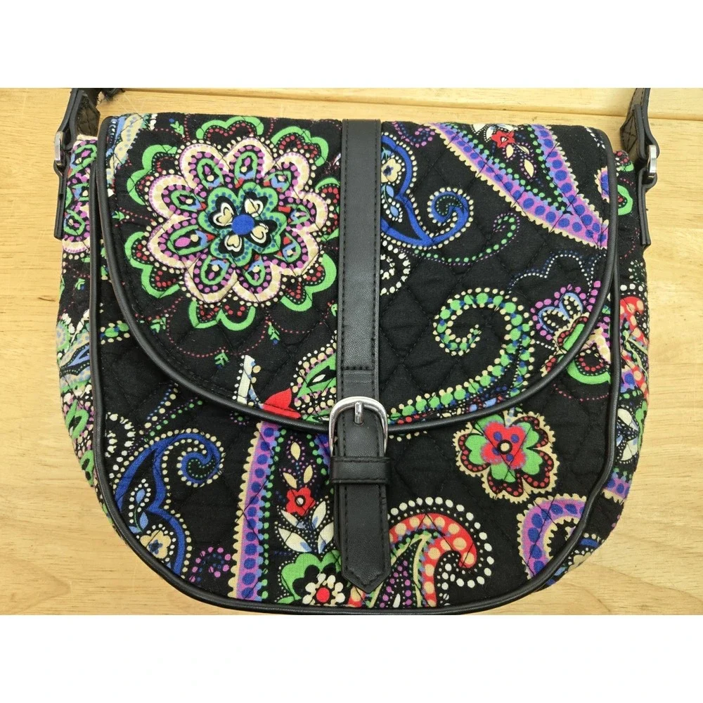 Vera Bradley Slim Saddle Bag Kiev Paisley Black